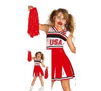 FIESTAS GUIRCA Go USA Disfraz de Animadora Zombi para Niña - Uniforme de Animadora de Secundaria Rojo y Blanco Sangriento - Disfraces de Halloween para niñas.