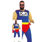 FIESTAS GUIRCA | Disfraz Beerman Adulto (48-50/M) - Capa, Cinturón, Mono y Sujeta Latas - Disfraces de Superhéroes para Bachelor Party, Fiestas de Cerveza y Celebraciones - Hombre - Azul y Rojo