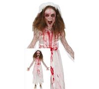FIESTAS GUIRCA | Disfraz Bloody Wife Infantil (3-4 años) - Vestido y Diadema para Niñas - Disfraces de Novia Sangrienta para Halloween, Carnaval y Fiestas de Terror - Ideal para Chicas - Blanco y Rojo