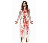 FIESTAS GUIRCA | Disfraz Bloody Wifee (14-16 Años) - Velo y Vestido - Disfraces de Novia Sangrienta para Halloween, Carnaval y Fiestas de Terror - Ideal para Adolescentes - Blanco y Rojo