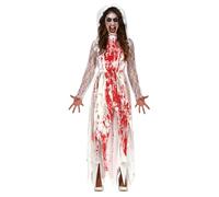 FIESTAS GUIRCA | Disfraz Bloody Wifee (38-40/M) - Velo y Vestido - Disfraces de Novia Sangrienta para Halloween, Carnaval y Fiestas de Terror - Ideal para Adultos - Blanco y Rojo
