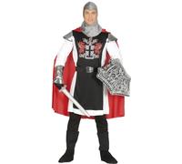 FIESTAS GUIRCA | Disfraz Caballero Medieval Adulto - XL - Negro y Rojo | Set 5 Piezas | Talla XL | Impresión Escudo Dragón | Capa Roja | Poliéster | Carnaval, Halloween