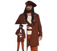 FIESTAS GUIRCA | Disfraz Capitán Pirata Adulto (54-56/XL) - Camisa, Chaqueta, Cinturón, Pantalón y Sombrero - Disfraces de Corsario para Halloween y Fiestas de Piratas - Hombre - Marrón y Beige