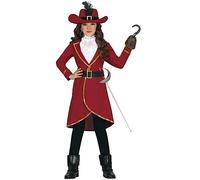 FIESTAS GUIRCA | Disfraz Captain Corsair Infantil (10-12/Años) - Chaqueta, Cinturón y Pechera - Disfraces de Piratas y Aventuras para Halloween, Carnaval y Fiestas de Cine - Ideal para Niñas - Rojo y