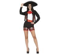 FIESTAS GUIRCA | Disfraz Catrina Singer Adulto - Camisa, Chaqueta, Cinturón y Pantalón - Disfraces de Día de Muertos, Halloween y Fiestas de Disfraces - Ideal para Mujeres - Negro y Blanco