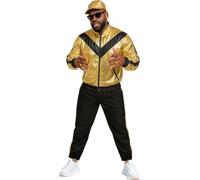 FIESTAS GUIRCA | Disfraz Chándal Dorado Adulto (52-54/L) - Chaqueta y Pantalón - Disfraces de los Años '80 y '90, Deportes y Culturas del Mundo para Fiestas - Ideal para Hombre - Oro y Negro
