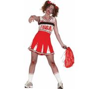 FIESTAS GUIRCA Go USA Disfraz de Animadora Zombi para Mujer - Uniforme de Animadora de Secundaria Rojo y Blanco Sangriento - Disfraces de Halloween para Mujer Talla XL