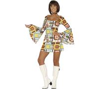 Fiestas Guirca Disfraz para mujer Groovy Disco Conjunto vestido corto años 70 Talla S 36-38