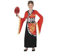 FIESTAS GUIRCA | Disfraz China Tradicional Infantil (7-9 Años) - Vestido y Cinturón para Niñas - Disfraces de Cultura Asiática y Oriental para Halloween, Carnaval y Fiestas de Disfraces - Rojo y Negro