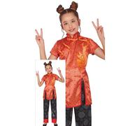 FIESTAS GUIRCA Disfraz Chino para Niña - Traje Tradicional Chino Rojo y Negro - Disfraces Japoneses para Niños y Niñas - Niñas Edad 7-9 Años