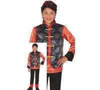 FIESTAS GUIRCA Disfraz Chino para Niños - Traje Tradicional Chino Rojo y Negro - Disfraces Japoneses para Niños - Niños de 10 a 12 Años