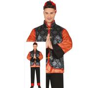 Fiestas Guirca Disfraz tradicional chino y japonés rojo y negro para hombre Talla L