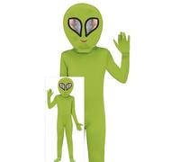 FIESTAS GUIRCA Disfraz de Alien Verde para Niños y Niñas - Disfraz de Extraterrestre que Incluye Cabeza de Alien, Mono y Guantes - Disfraces de Halloween para niños de 10 a 12 años