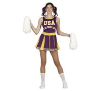 FIESTAS GUIRCA Disfraz de Animadora Adolescente - Atuendo Adolescente Uniforme Cheerleader Morado y Amarillo para Chicas de 14-16 Años