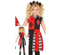 FIESTAS GUIRCA Disfraz de Animadora Arlequín para Niña - Uniforme de Animadora Rojo y Negro - Disfraces de Halloween para Niñas de 10 a 12 Años