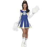 FIESTAS GUIRCA Disfraz de Animadora Vestido Azul y Blanco - Uniforme Americano Cheerleader con Mangas Largas para Mujer Adulta Talla S 36-38
