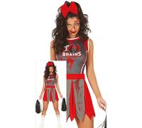 FIESTAS GUIRCA Disfraz de Animadora Zombi Mujer - Uniforme de Animadora Rojo y Gris - Disfraces de Halloween para Mujer Talla S