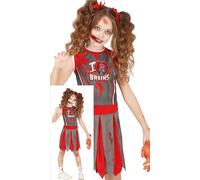 FIESTAS GUIRCA Disfraz de Animadora Zombi para Niña - Uniforme de Animadora Rojo y Gris - Disfraces de Halloween para Niñas de 10 a 12 Años