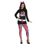 FIESTAS GUIRCA Disfraz de Años 80 - Vestido Negro Manga Larga y Leggins Rosa con Estampado para Mujer Adulta Talla M 38-40