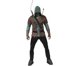 FIESTAS GUIRCA | Disfraz de Arquero - Capucha, Casaca, Cinturón, Cubrebotas y Máscara - Disfraces Medievales, Bandidos y Mosqueteros para Halloween y Carnaval - Marrón y Verde