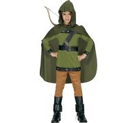 FIESTAS GUIRCA | Disfraz de Arquero Infantil (7-9/Años) - Camiseta, Capa, Capucha, Muñequera y Pantalón - Disfraces de Medieval y Mosqueteros para Carnaval - Ideal para Niños - Verde y Marrón
