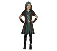 Fiestas Guirca Disfraz de Arquero Verde para Niña - Capucha, Vestido y Chaleco (7-9 años)