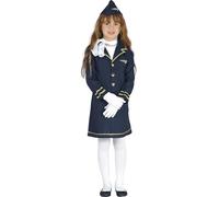 Fiestas Guirca – Disfraz de azafata infantil Uniforme – Vestido y gorro – Talla L (10-12 años) Azul