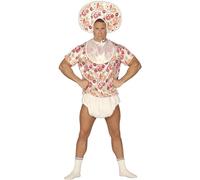 FIESTAS GUIRCA | Disfraz de Bebé Adulto (52-54/L) - Babero, Camiseta, Cofia y Pañal - Despedida de Soltero, Fiestas de Disfraces y Celebraciones - Ideal para Hombre Adulto - Blanco y Multicolor