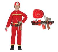 FIESTAS GUIRCA | Disfraz de Bombero Infantil (10-12 Años) - Camisa, Pantalón, Cinturón y Herramientas - Disfraces de Bomberos para Carnaval, Halloween y Fiestas de Disfraces - Unisex - Rojo y Amarillo