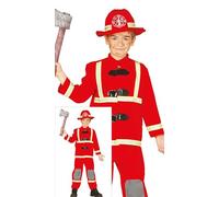 FIESTAS GUIRCA | Disfraz de Bombero Infantil (10-12 años) - Chaqueta, Gorro y Pantalón para Niños - Disfraces de Bomberos para Fiestas, Carnaval y Halloween - Ideal para Chicos - Rojo