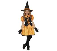 FIESTAS GUIRCA Disfraz de Bruja Calabaza con Purpurina - Brujita Naranja con Sombrero de Bruja - Disfraz Niña Halloween 7-9 Años