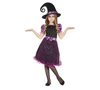 FIESTAS GUIRCA Disfraz de Bruja Lila Brillante - Vestido con Brillantes y Sombrero de Bruja para Niñas de 3-4 Años