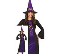FIESTAS GUIRCA Disfraz de Bruja Encantada para Mujer - Incluye Sombrero de Bruja Morado y Vestido Largo de Bruja - Disfraces de Halloween para Mujer Talla L