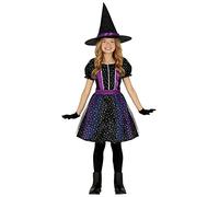 FIESTAS GUIRCA Disfraz de Bruja Estrellas con Purpurina - Brujita Lila con Sombrero de Bruja - Disfraz Niña Halloween 10-12 Años