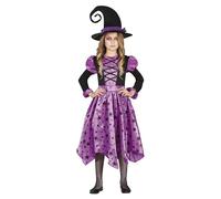 FIESTAS GUIRCA Disfraz de Bruja Lila Estrellas - Vestido y Sombrero de Bruja para Niñas de 5-6 Años