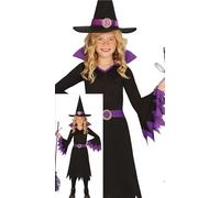 FIESTAS GUIRCA Disfraz de Bruja Lila para Niña - Incluye Sombrero de Bruja y Vestido de Bruja Negro y lila - Disfraces de Halloween para Niñas de 7 a 9 años