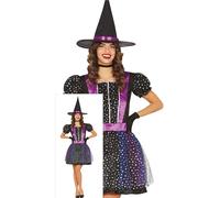 FIESTAS GUIRCA Disfraz de Bruja Lila Star Sparkle para Mujer - Incluye Gorro de Bruja - Disfraces de Halloween para Mujer Talla L