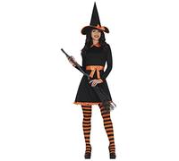 FIESTAS GUIRCA Disfraz de Bruja Naranja - Vestido Negro con Sombrero de Bruja Disfraz Halloween Mujer Talla 42-44 L