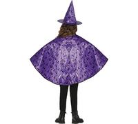 FIESTAS GUIRCA | Disfraz de Bruja Niña - Set Sombrero y Capa - Morado | 2 Piezas | Estampado Fantasía | Negro y Violeta | Talla 50 cm | Disfraces, Fiestas, Halloween