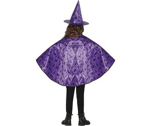 FIESTAS GUIRCA | Disfraz de Bruja Niña - Set Sombrero y Capa - Morado | 2 Piezas | Estampado Fantasía | Negro y Violeta | Talla 50 cm | Disfraces, Fiestas, Halloween
