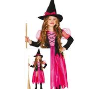 FIESTAS GUIRCA Disfraz de Bruja Rosa Encantadora para Niña - Disfraz de Bruja con Gorro de Bruja - Disfraces de Halloween para Niñas de 3 a 4 años