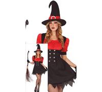 Fiestas Guirca Disfraz de Bruja Sexy para Mujer - Sombrero y Vestido Rojo y Negro - Talla S