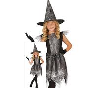 FIESTAS GUIRCA Disfraz de Bruja Telaraña Plateada para Niña - Incluye Vestido y Gorro de Bruja Telaraña - Disfraces de Halloween para Niñas de 5 a 6 Años