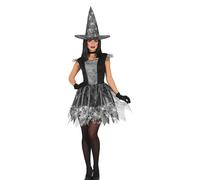 FIESTAS GUIRCA Disfraz de Bruja Telaraña Plateada - Vestido con Sombrero de Bruja - Disfraz Halloween Mujer Talla 38-40 M