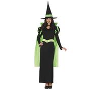 FIESTAS GUIRCA Disfraz de Bruja Verde - Vestido Largo Negro con Capa y Sombrero de Bruja - Disfraz Halloween Mujer Talla 36-38 S