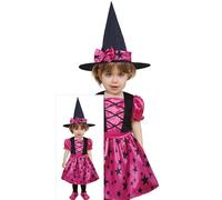 FIESTAS GUIRCA Disfraz de Brujita Estrellas Rosa para Bebé Niña - Disfraz Halloween de Bebé con Sombrero de Bruja 12-18 Meses
