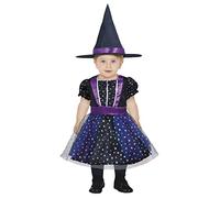 FIESTAS GUIRCA Disfraz de Brujita Estrellas Lila para Bebé Niña - Disfraz Halloween de Bebé con Sombrero de Bruja 12-18 Meses
