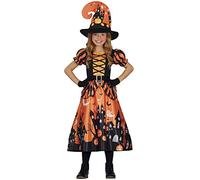 FIESTAS GUIRCA Disfraz de Brujita Naranja Encantadora - Bruja con Sombrero de Bruja - Disfraz Niña Halloween 7-9 Años