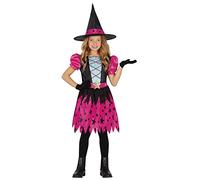 FIESTAS GUIRCA Disfraz de Brujita Rosa Estrellas - Bruja con Sombrero de Bruja - Disfraz Niña Halloween 7-9 Años