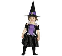 FIESTAS GUIRCA | Disfraz de Brujita Violeta Bebé (12-18/Meses) - Sombrero y Vestido - Disfraces de Bruja para Halloween, Carnaval y Fiestas de Disfraces - Ideal para Niñas Pequeñas - Negro y Morado